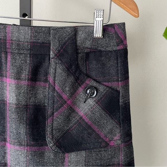Y2K Vintsge Espirit Wool Plaid Mini Skirt Grey Purple Prep Preppy Size Large - Picture 3 of 6